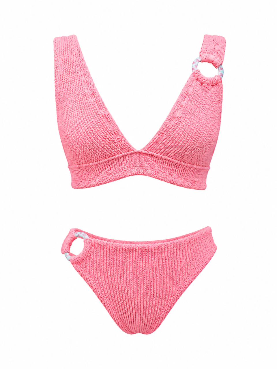 Peach Bralette Ring Crinkle bikini set