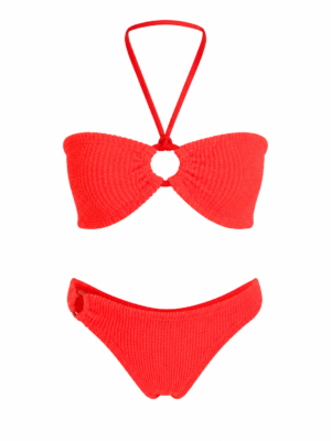 New Devil Red Crinkle Bandeau bikini set