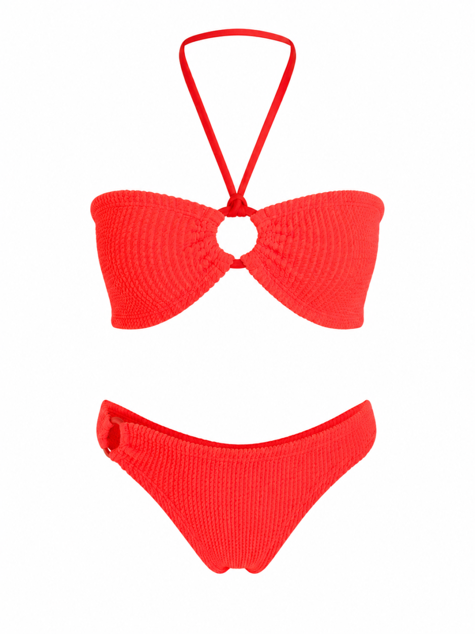 New Devil Red Crinkle Bandeau bikini set