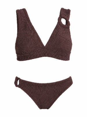 Chocolate Martini Brown Bralette Ring Crinkle bikini set
