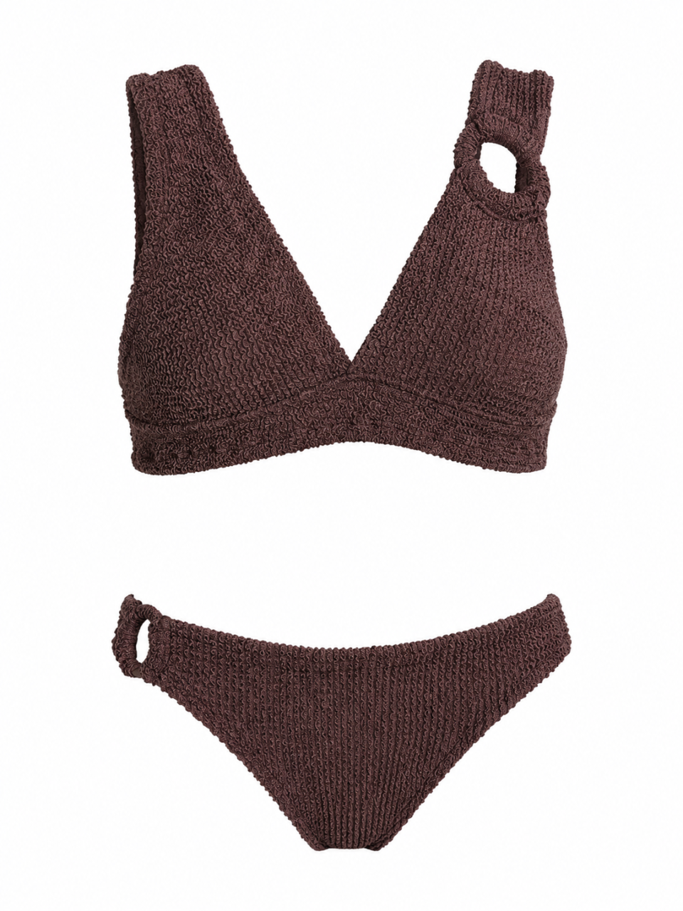 Chocolate Martini Brown Bralette Ring Crinkle bikini set