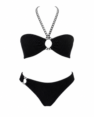 Black Crinkle Bandeau bikini set
