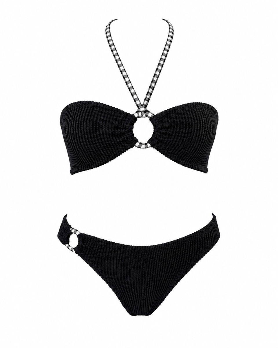 Black Crinkle Bandeau bikini set