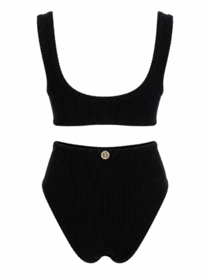 Black crinkle ring bikini back with high waist bottom