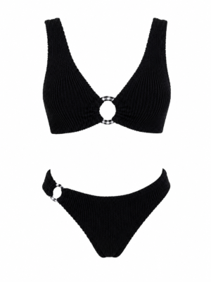 Black Crinkle Ring Bikini Set - Bottom classic style