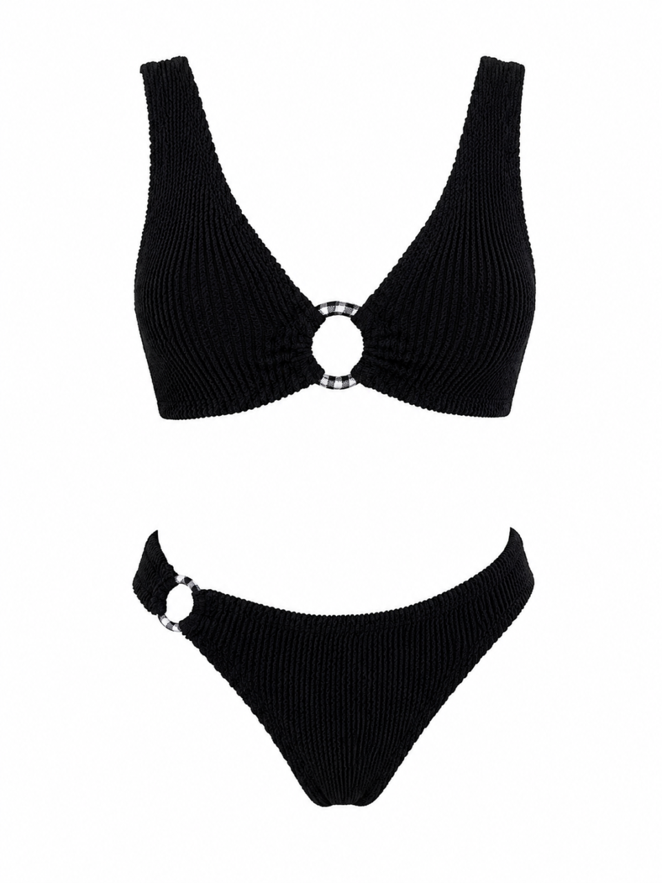 Black Crinkle Ring Bikini Set - Bottom classic style