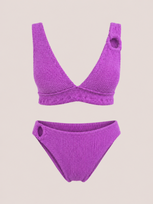 Lilac Bralette Ring Crinkle Bikini Set