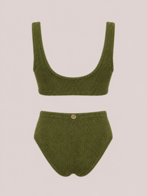Khaki crinkle ring bikini back high waist bottom