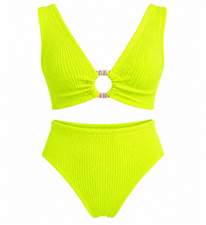 Lemon Crinkle Ring Bikini Set - Bottom High Waist style