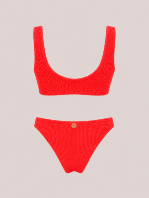 New devil red crinkle ring bikini back with classic bottom