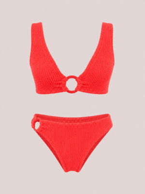 New Devil Red Crinkle Ring Bikini Set - Bottom classic style
