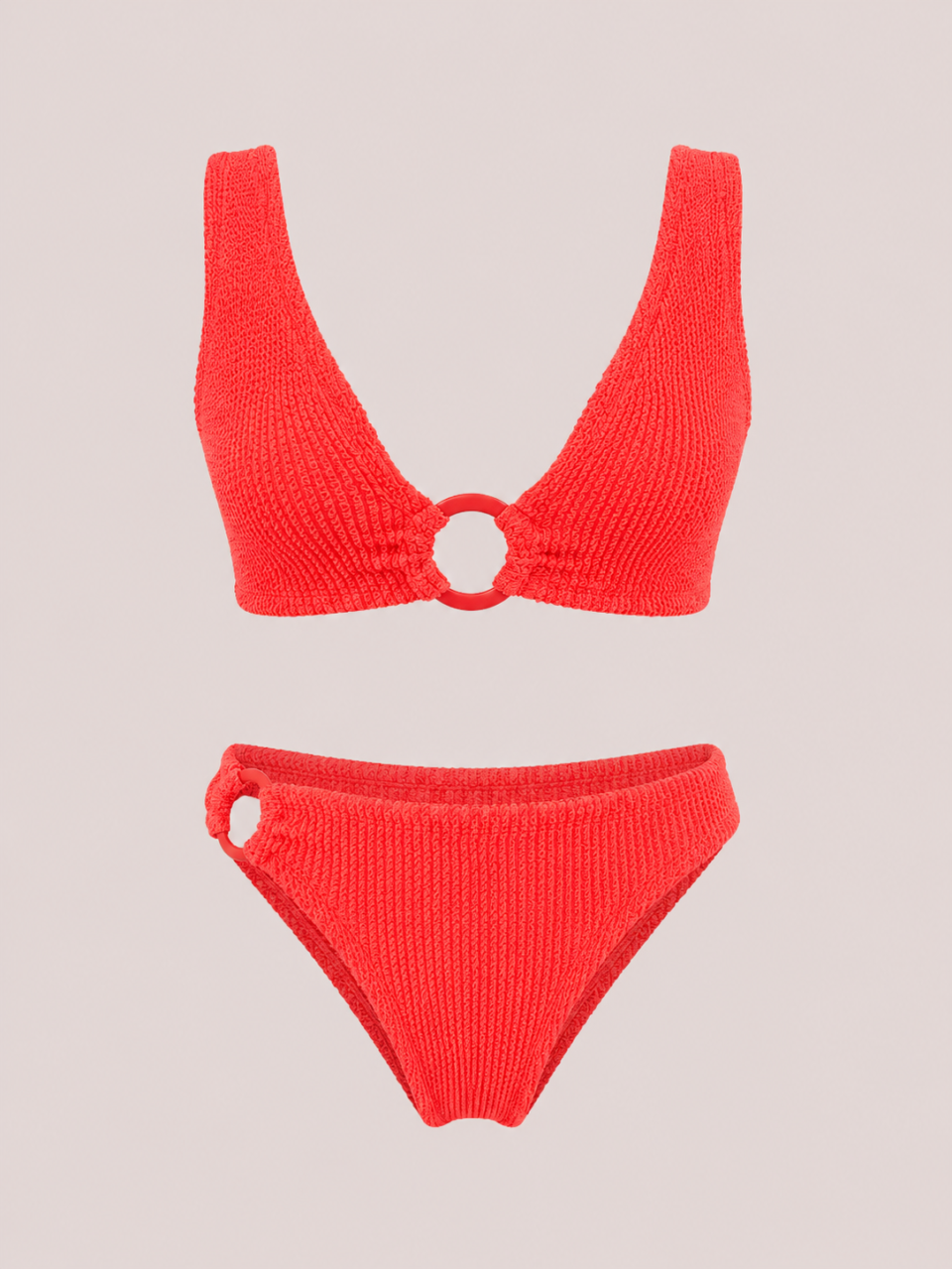New Devil Red Crinkle Ring Bikini Set - Bottom classic style