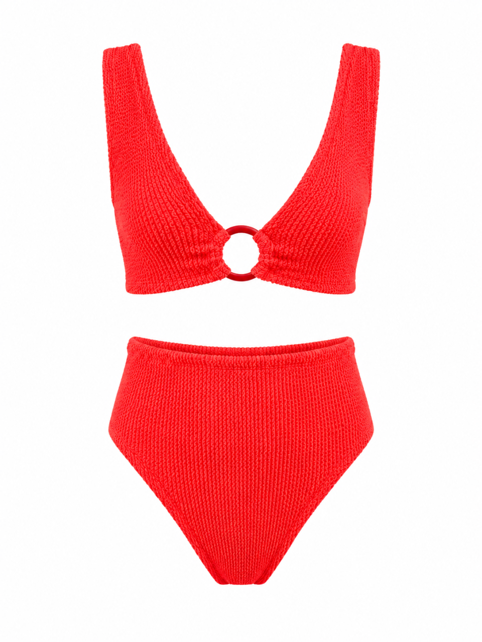 New Devil Red Crinkle Ring Bikini Set - Bottom High Waist style