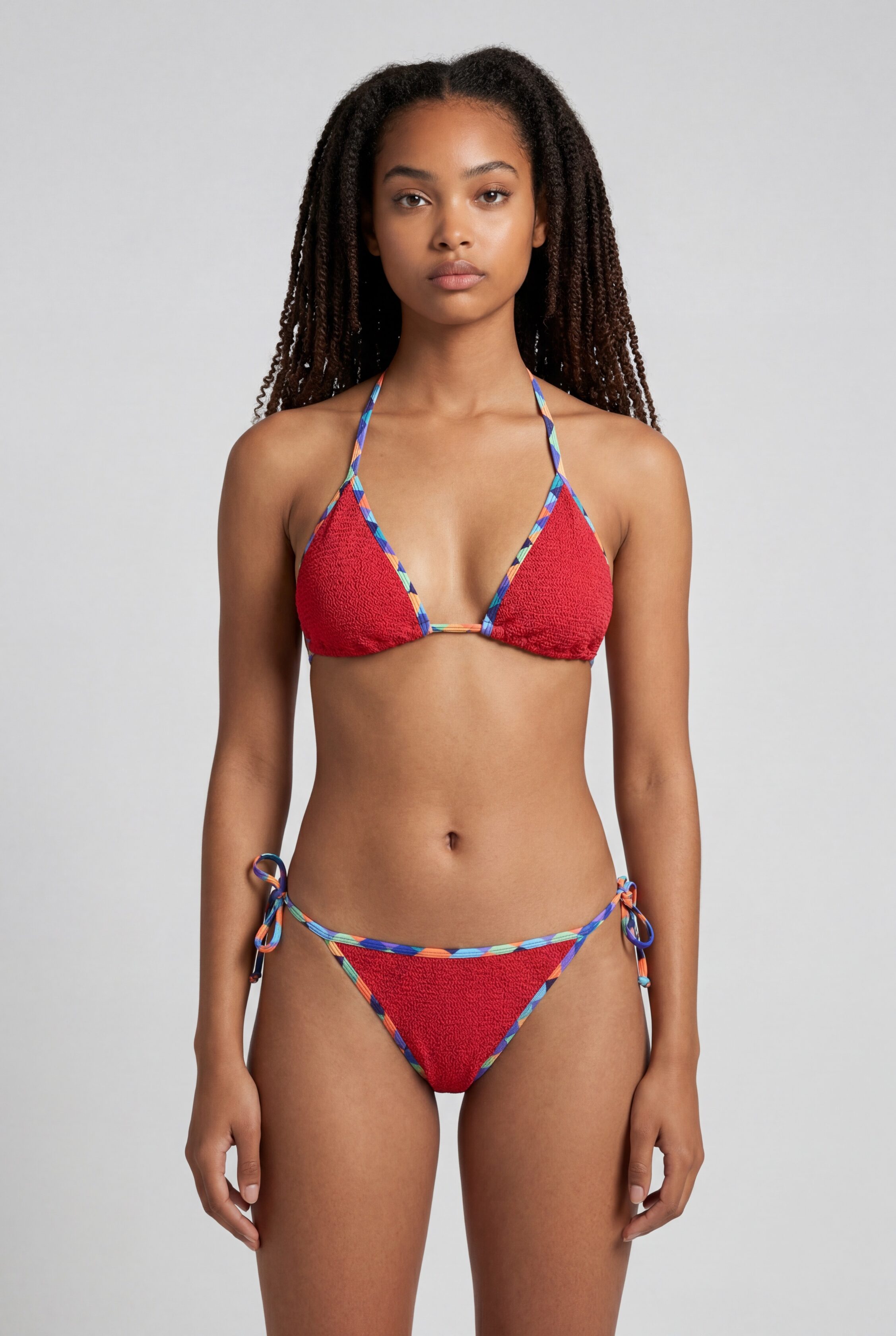 Red Crinkle Triangle Bikini set